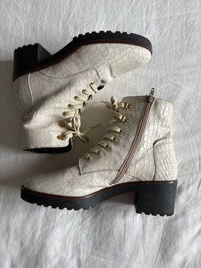 Ron White Croc Embossed Lace Up Combat Boots Size 42 Size Zip Lug Sole
